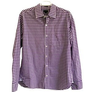 J. CREW MENS BUTTON DOWN SHIRT PURPLE WHITE CHECKERED STRIPES LONG SLEEVE MEDIUM